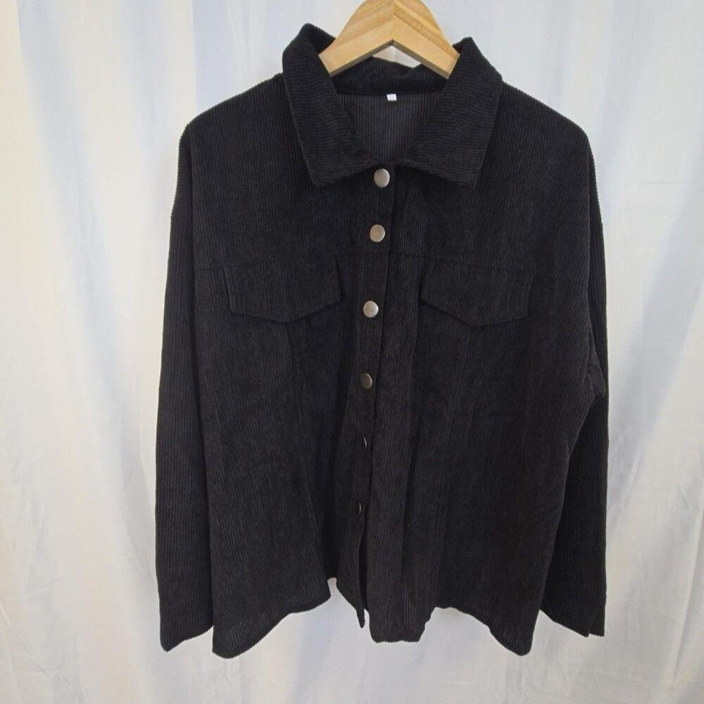 Corduroy Jacket Womens XL Black Snap Front Flap Pockets Short Fall Winter
